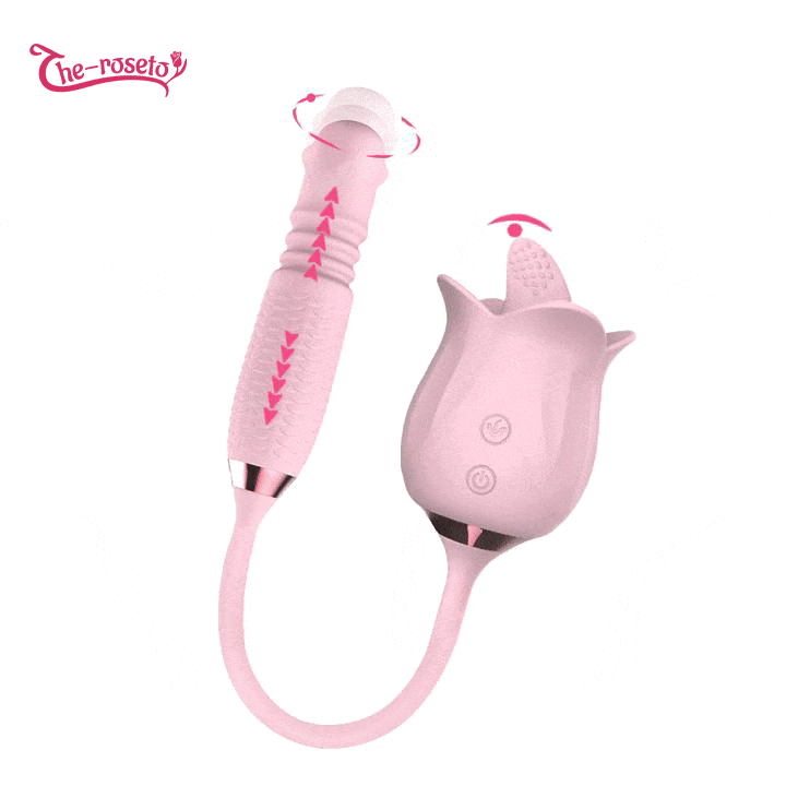 3-in-1 Blooming Pink Rose Vibrator Toy with Rotating Pearls & Telescopic Tongue Licking featured image
