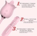 3-in-1 Blooming Pink Rose Vibrator Toy with Rotating Pearls & Telescopic Tongue Licking
