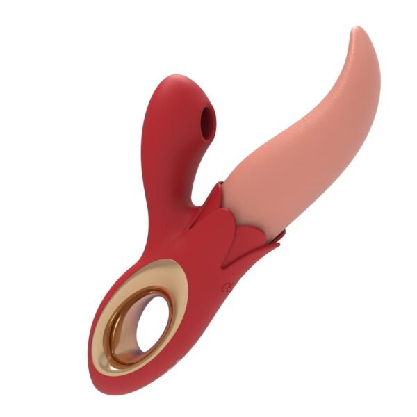 Vibratore a conversione di frequenza multipla che succhia / picchietta Rosa che lecca la lingua