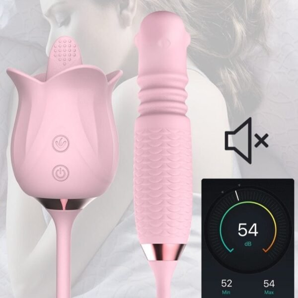 3-in-1 Blooming Pink Rose Vibrator Toy with Rotating Pearls & Telescopic Tongue Licking