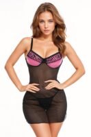 Picardías rosa y negro con aros