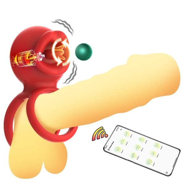 Vibrating Cock Ring & Clitoral Stimulator with Licking Mouth & App Control