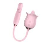 3-in-1 Blooming Pink Rose Vibrator Toy with Rotating Pearls & Telescopic Tongue Licking