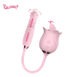 3-in-1 Blooming Pink Rose Vibrator Toy with Rotating Pearls & Telescopic Tongue Licking