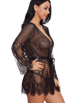 floral stripes lace robe